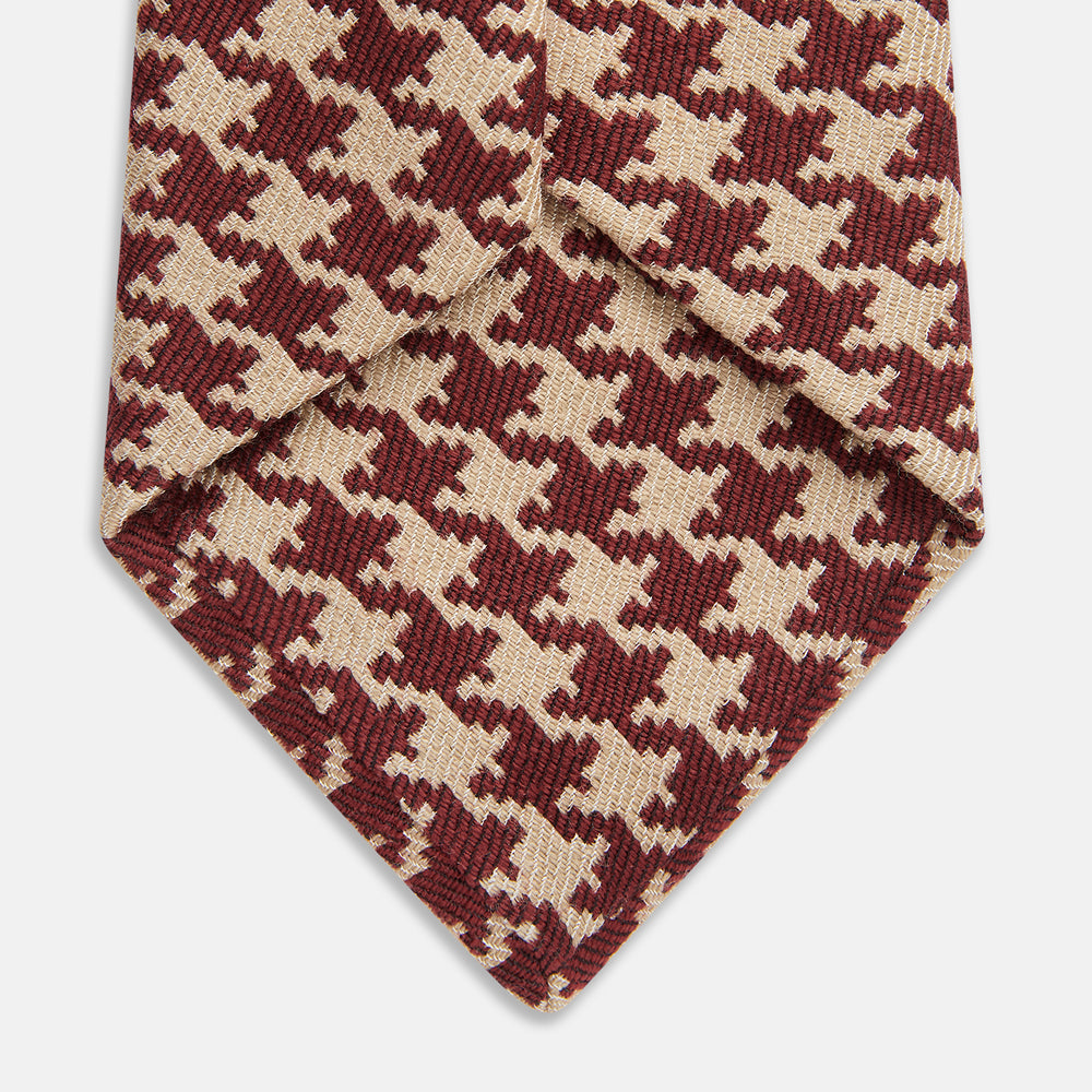 Red and Peach Houndstooth Wool Blend Tie