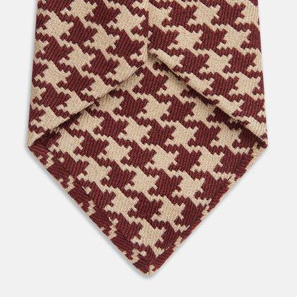 Red and Peach Houndstooth Wool Blend Tie Image 2