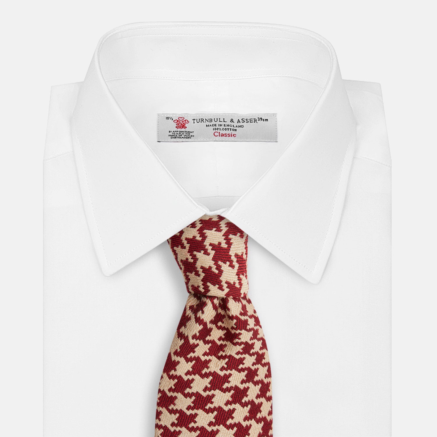 Red and Peach Houndstooth Wool Blend Tie