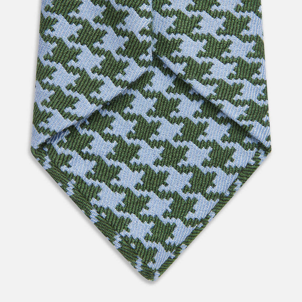 Green and Blue Houndstooth Wool Blend Tie