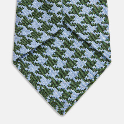Green and Blue Houndstooth Wool Blend Tie Image 2