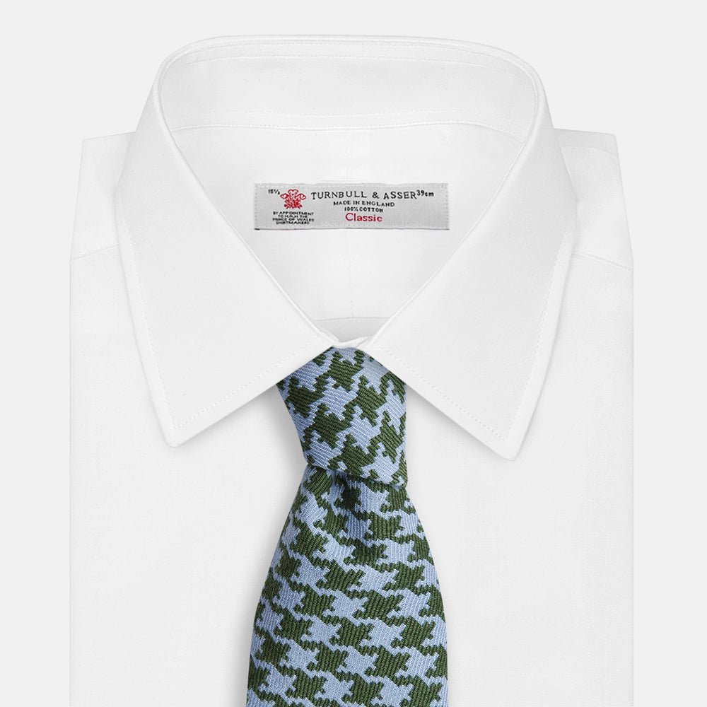 Green and Blue Houndstooth Wool Blend Tie