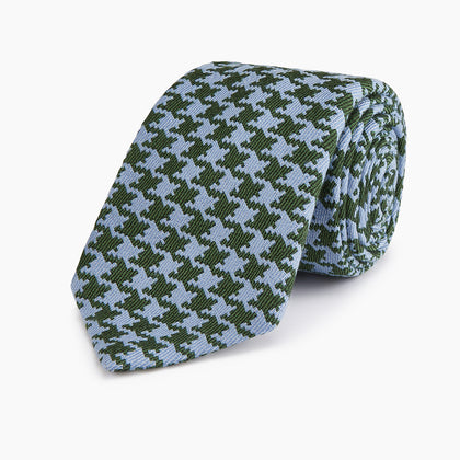 Green and Blue Houndstooth Wool Blend Tie Image 4