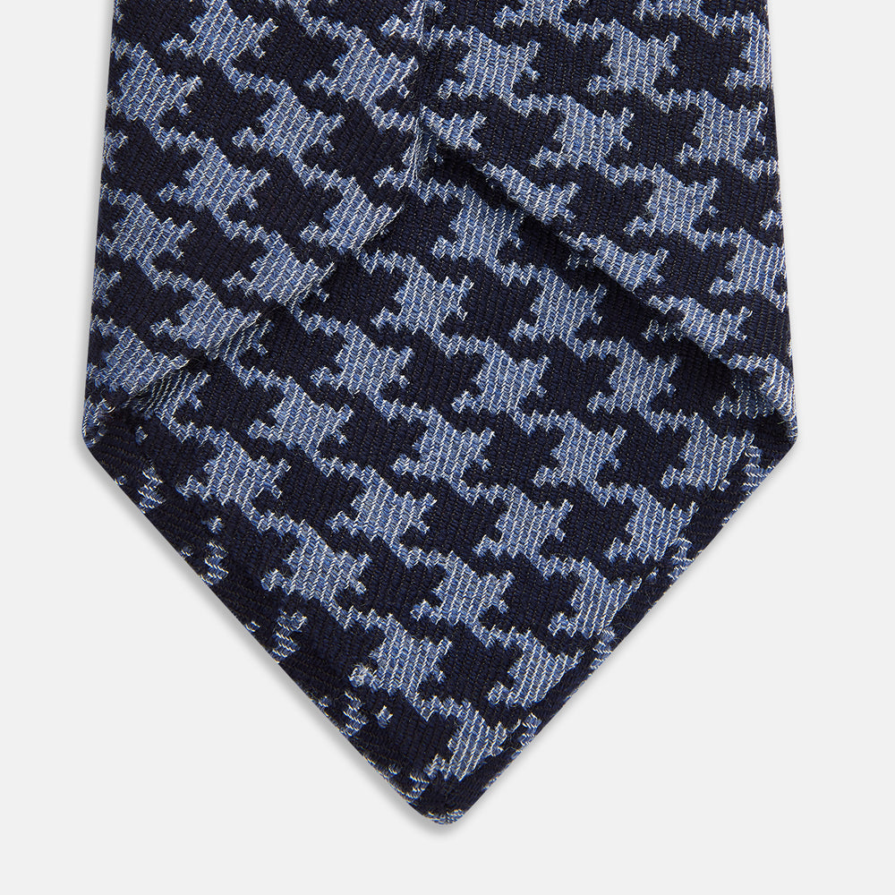 Navy and Blue Houndstooth Wool Blend Tie