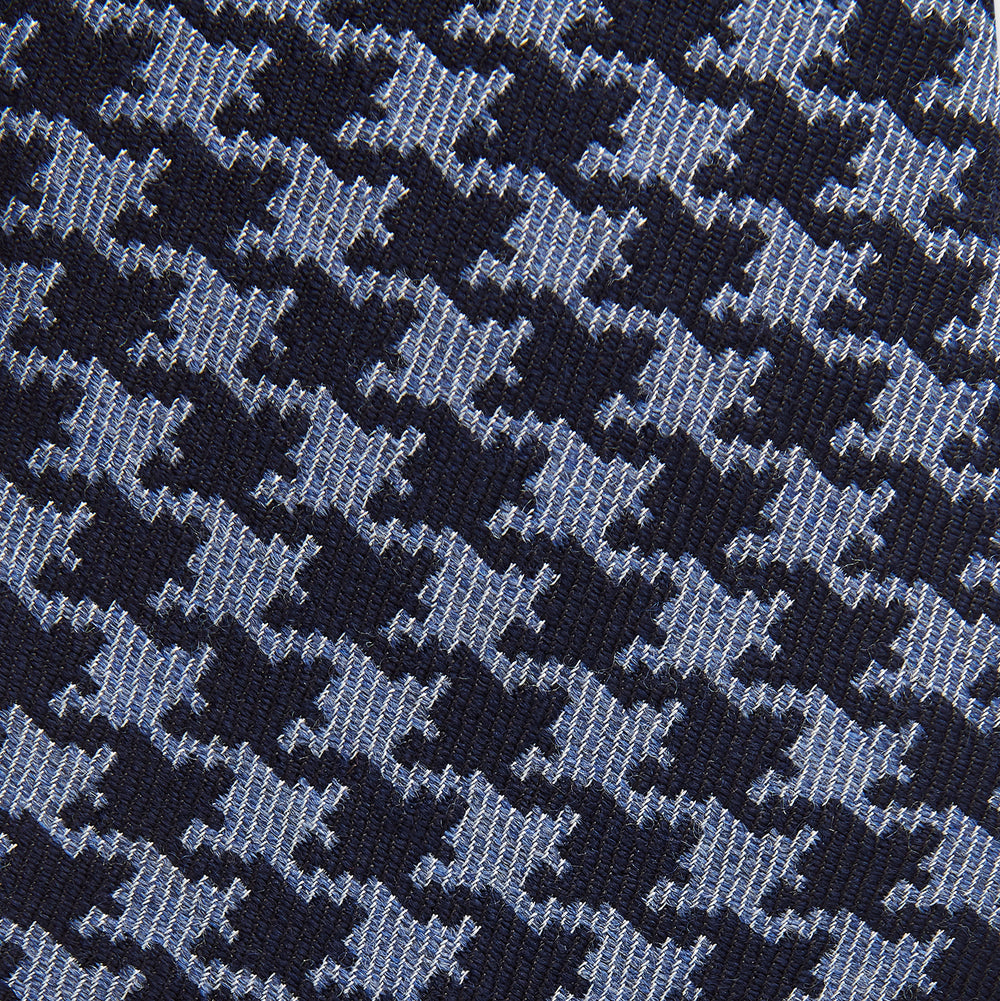 Navy and Blue Houndstooth Wool Blend Tie