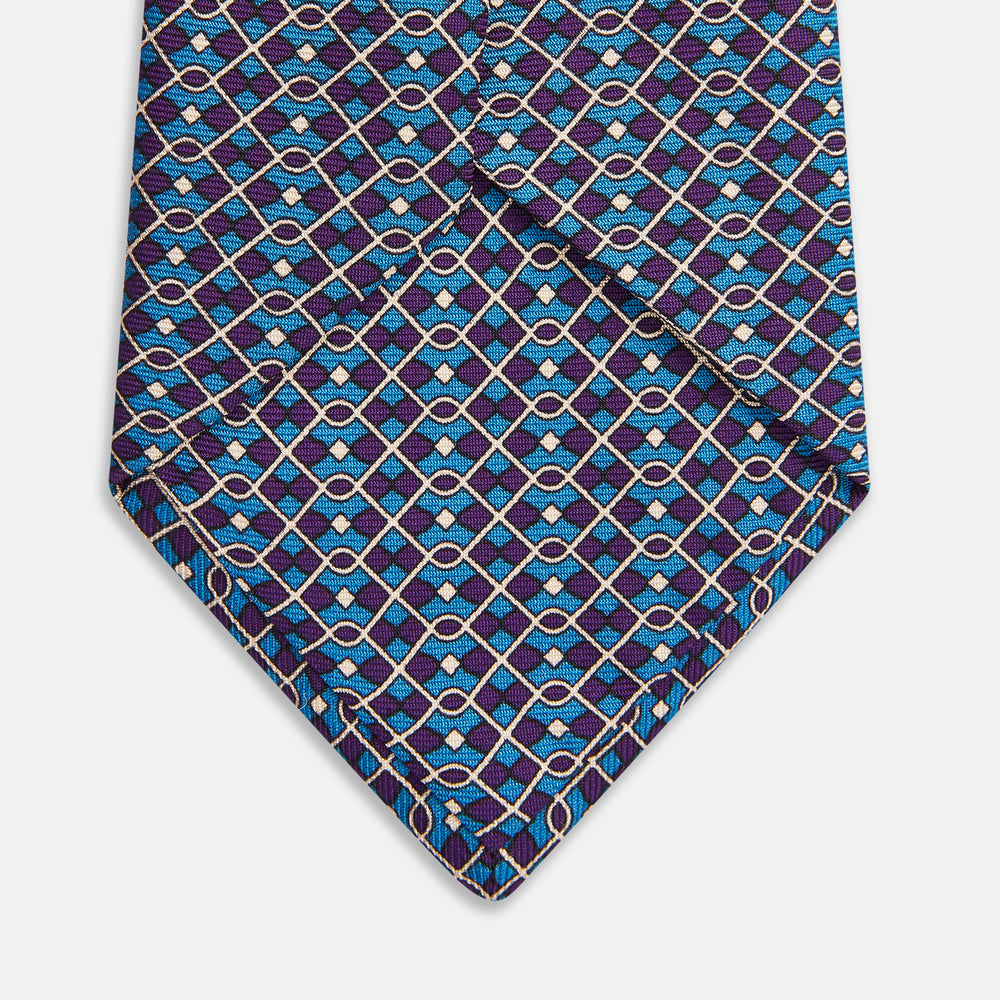 Pale Blue and Purple Art Deco Silk Tie