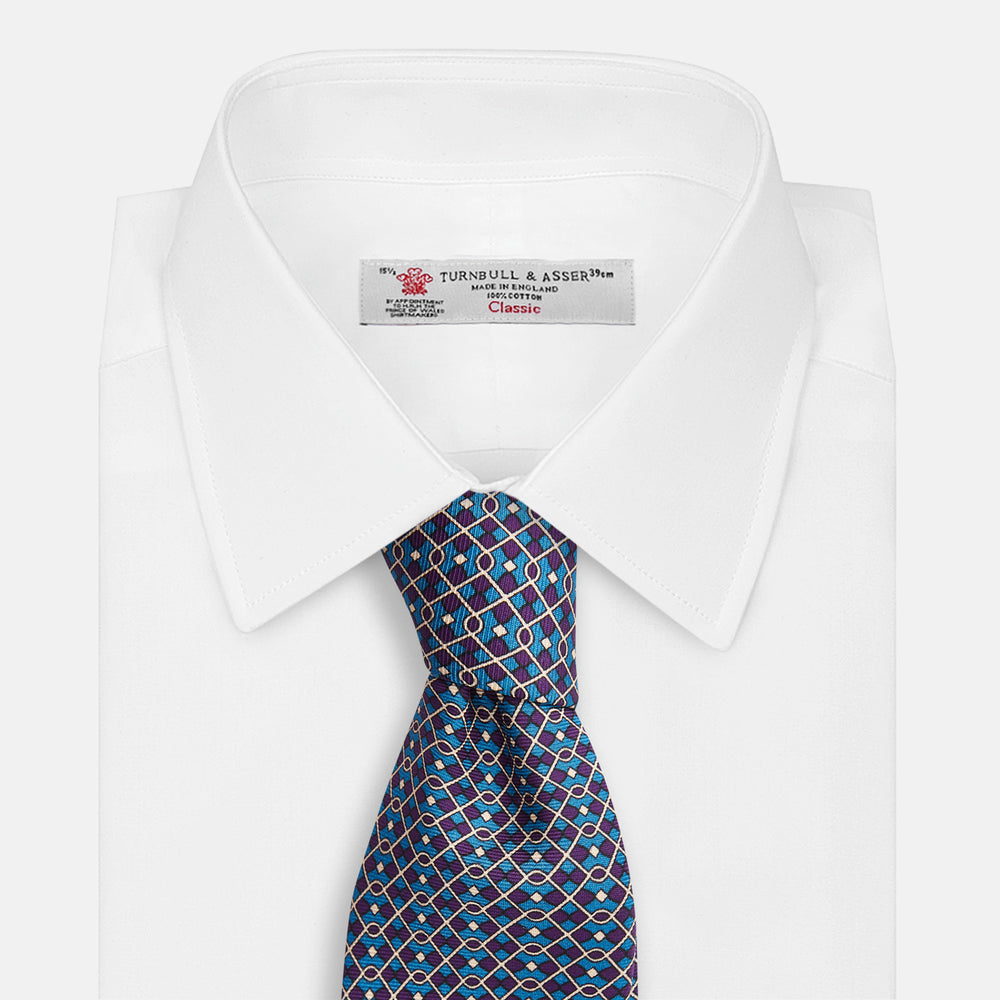 Pale Blue and Purple Art Deco Silk Tie