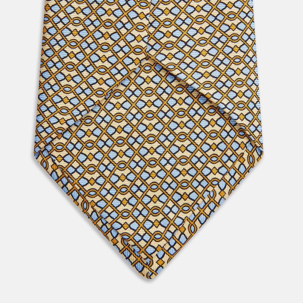 Yellow and Pale Blue Art Deco Silk Tie