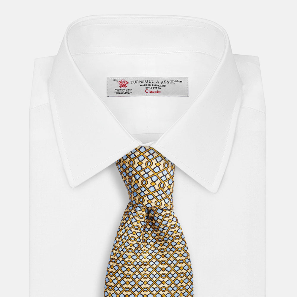 Yellow and Pale Blue Art Deco Silk Tie