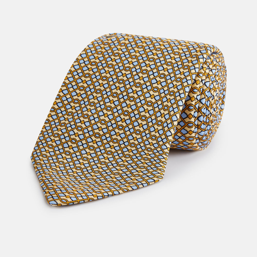 Yellow and Pale Blue Art Deco Silk Tie
