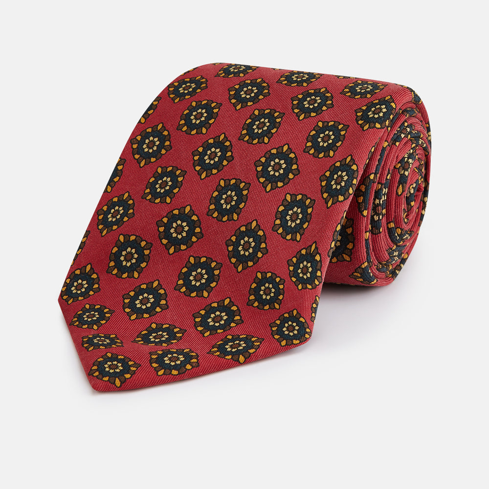 Red and Blue Flower Tiles Silk Tie
