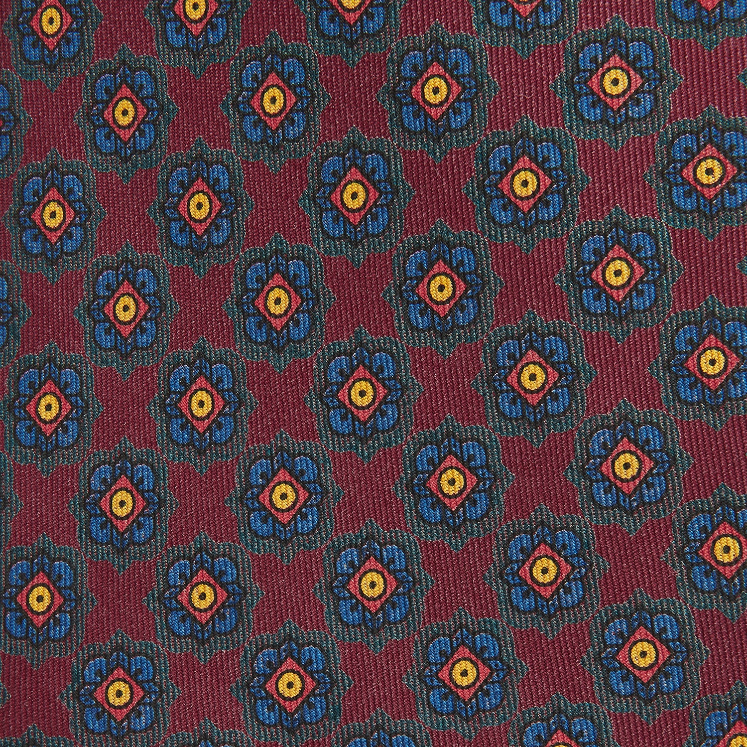 Burgundy and Blue Flower Tiles Silk Tie