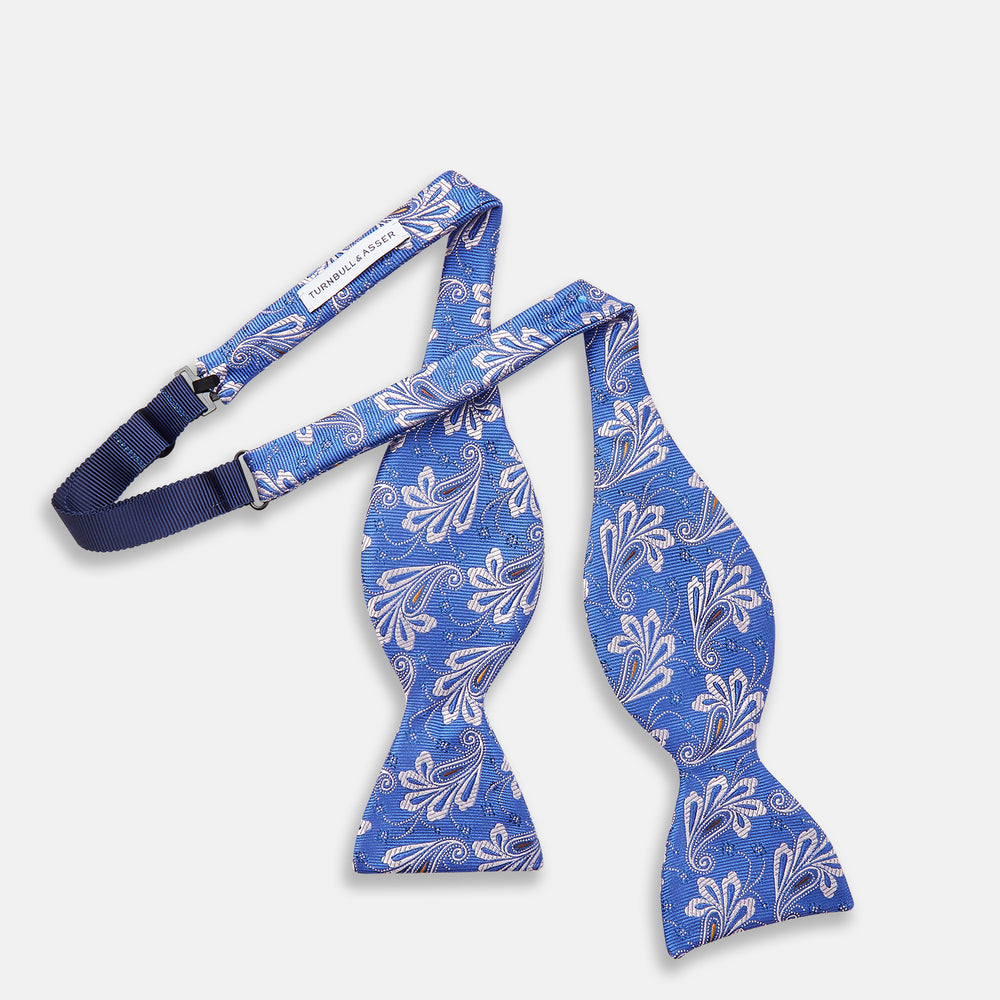 French Blue Paisley Silk Bow Tie