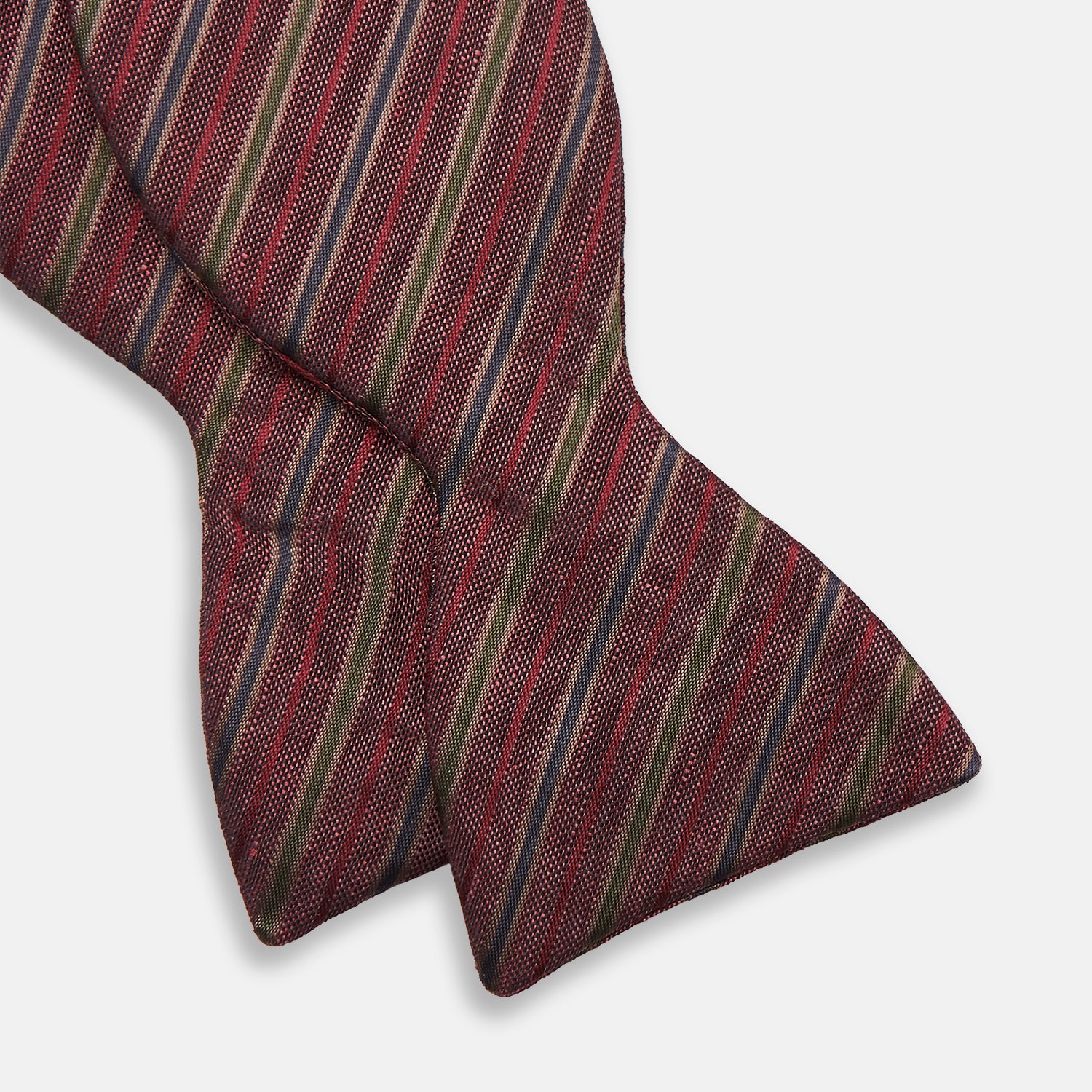 View 2 of product Claret and Green Multi Stripe Silk and Linen Bow Tie