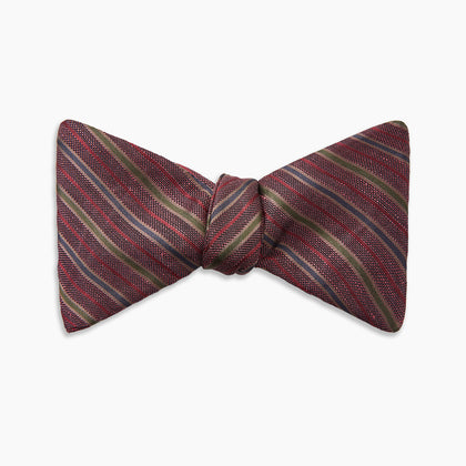 Claret and Green Multi Stripe Silk and Linen Bow Tie Image 3