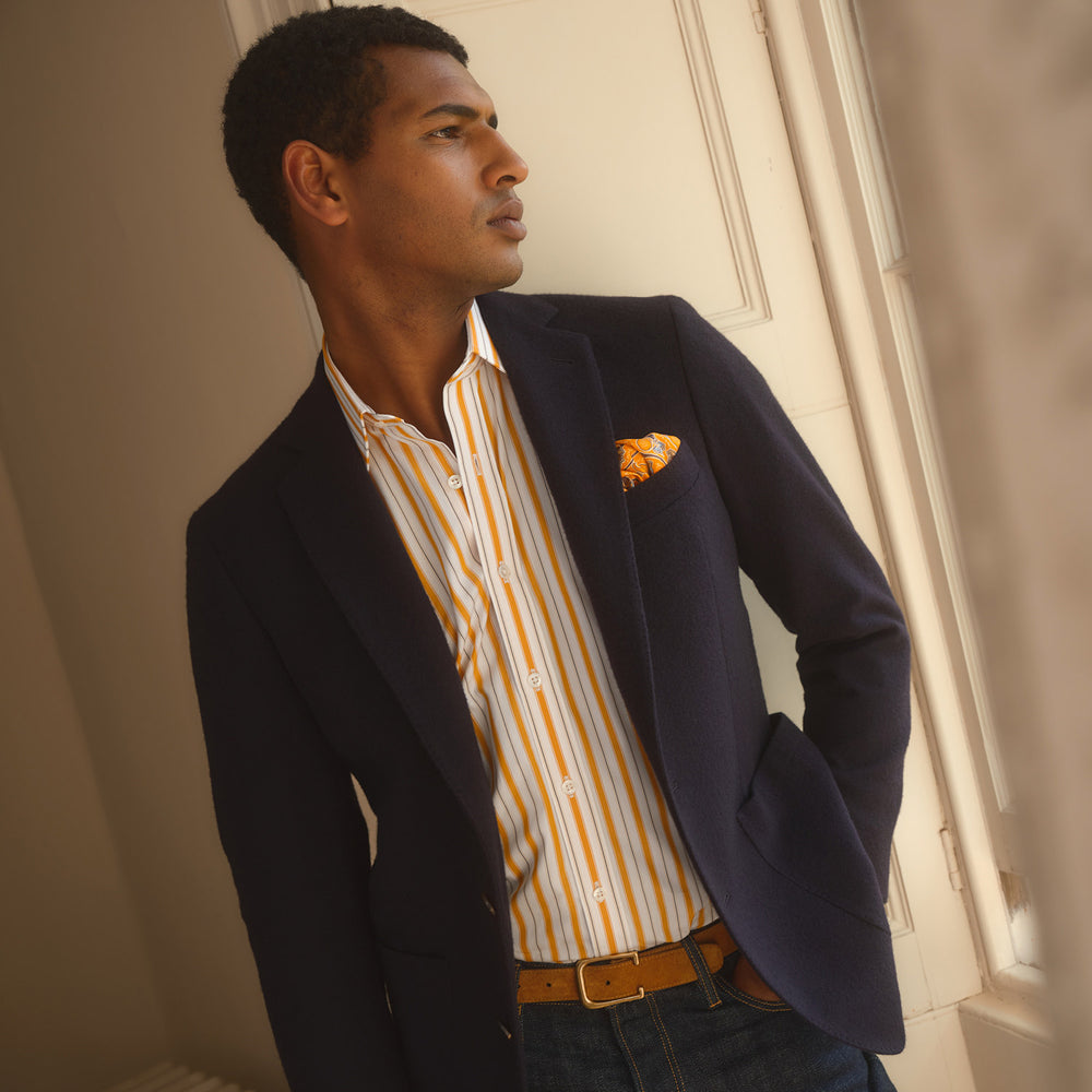 Orange Multi Stripe Regular Fit Shirt with T&A Collar and 3 Button Cuffs