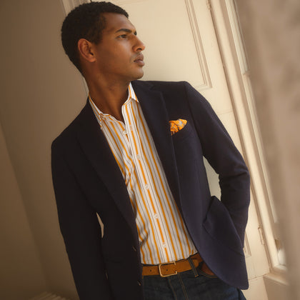 Orange Multi Stripe Regular Fit Shirt with T&A Collar and 3 Button Cuffs Image 2