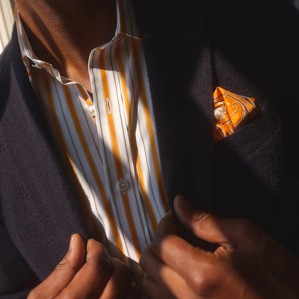 Orange Multi Stripe Regular Fit Shirt with T&A Collar and 3 Button Cuffs Image 8