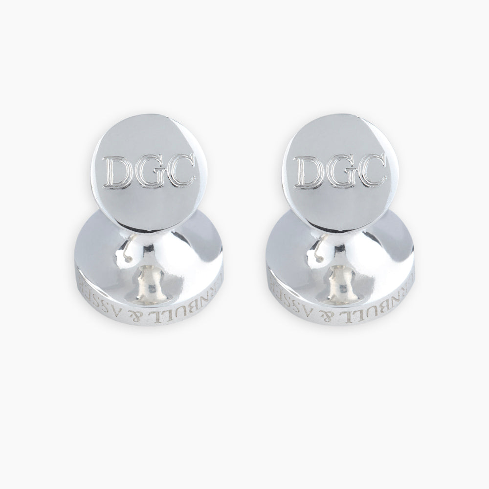 Monogrammed Blue Sterling Silver Mother-of-Pearl Button Cufflinks