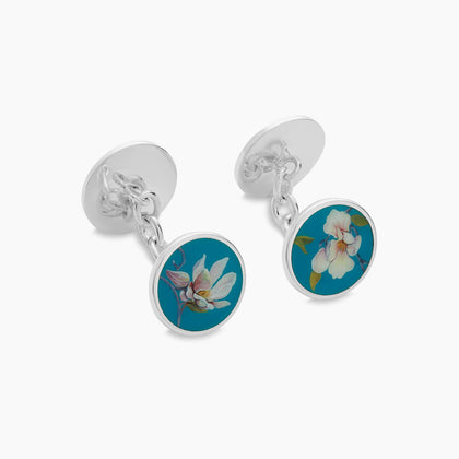 Teal Magnolia Hand-painted Cufflinks Image 3
