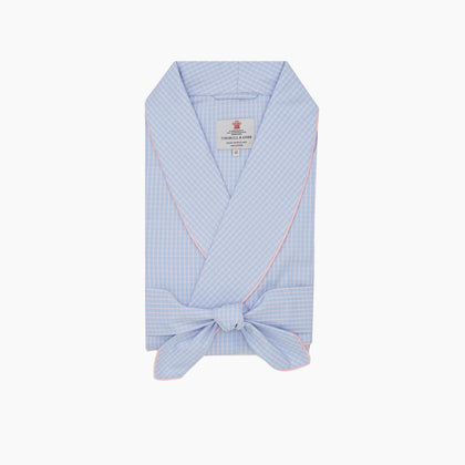 Blue & Pink Poplin Cotton Check Dressing Gown Image 2