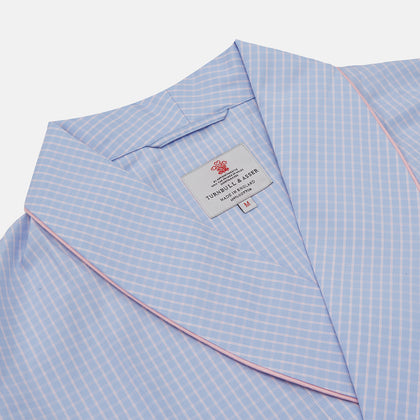 Blue & Pink Poplin Cotton Check Dressing Gown Image 1