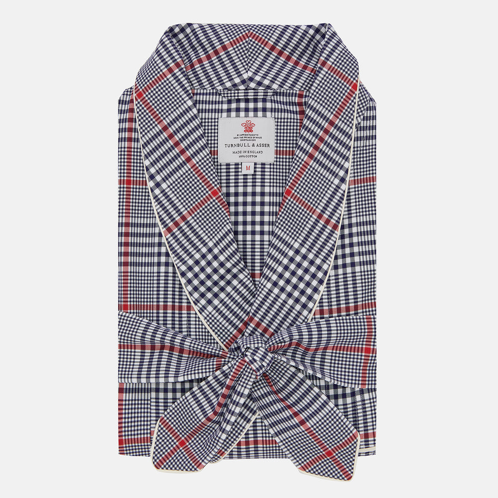 Navy and Red Archive Check Cotton Dressing Gown