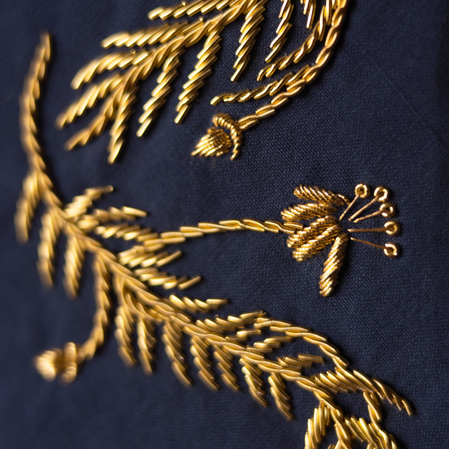 Navy Gold Embroidered Botanical Tie