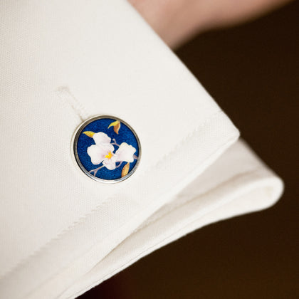 Royal Blue Magnolia Hand-painted Cufflinks