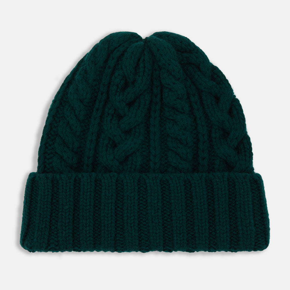 Dark Green Cable Knit Cashmere Hat