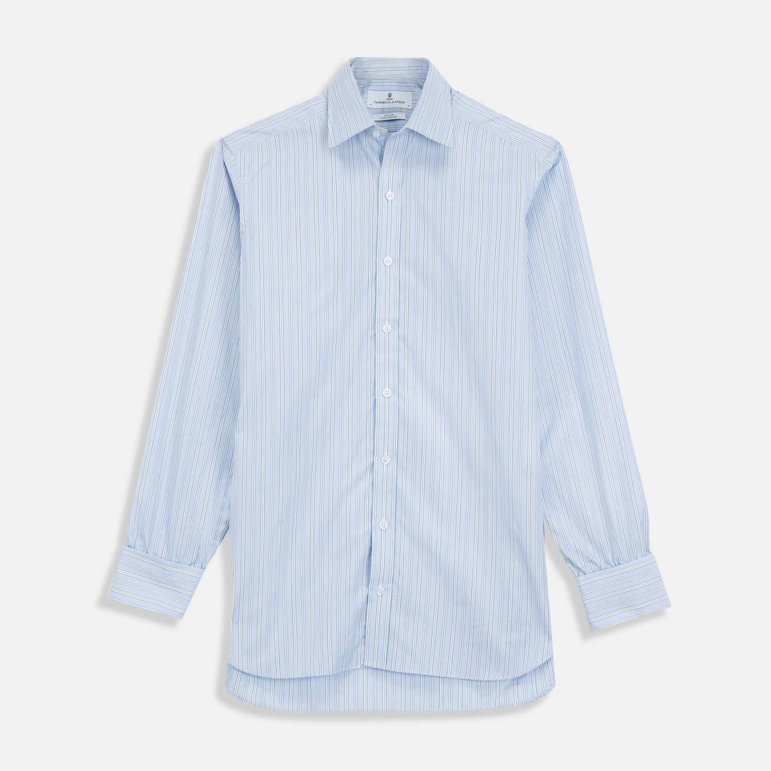 View 1 of product Blue and White Fine Stripe Shirt with T&A Collar and 3-Button Cuffs
