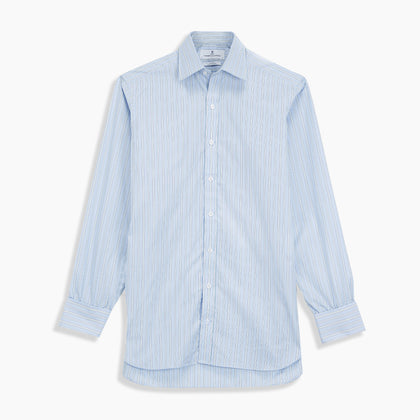 Blue and White Fine Stripe Shirt with T&A Collar and 3-Button Cuffs Image 2