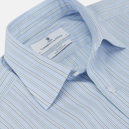 Blue and White Fine Stripe Shirt with T&A Collar and 3-Button Cuffs Image 1