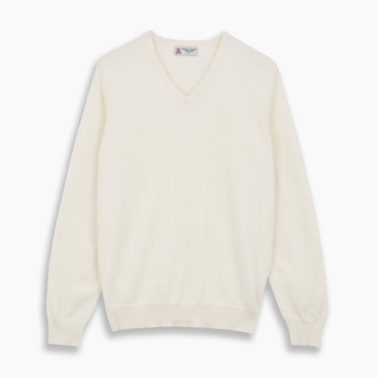 Cream Cashmere V-Neck Jumper Image 3