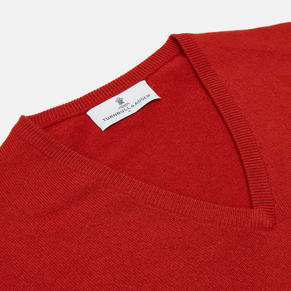 Red Cashmere V-Neck Jumper
