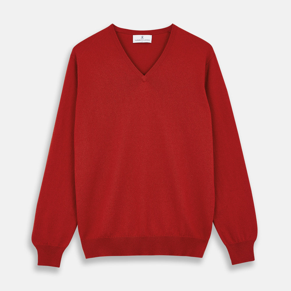 Red Cashmere V-Neck Jumper