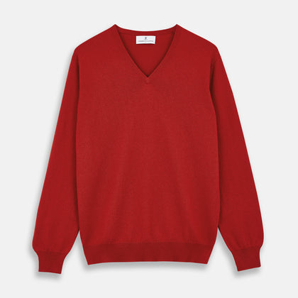 Red Cashmere V-Neck Jumper
