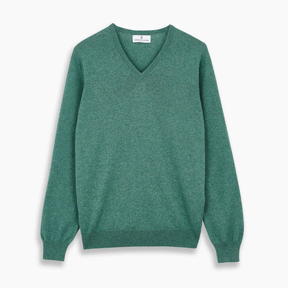 Green Cashmere V-Neck Jumper Image 3