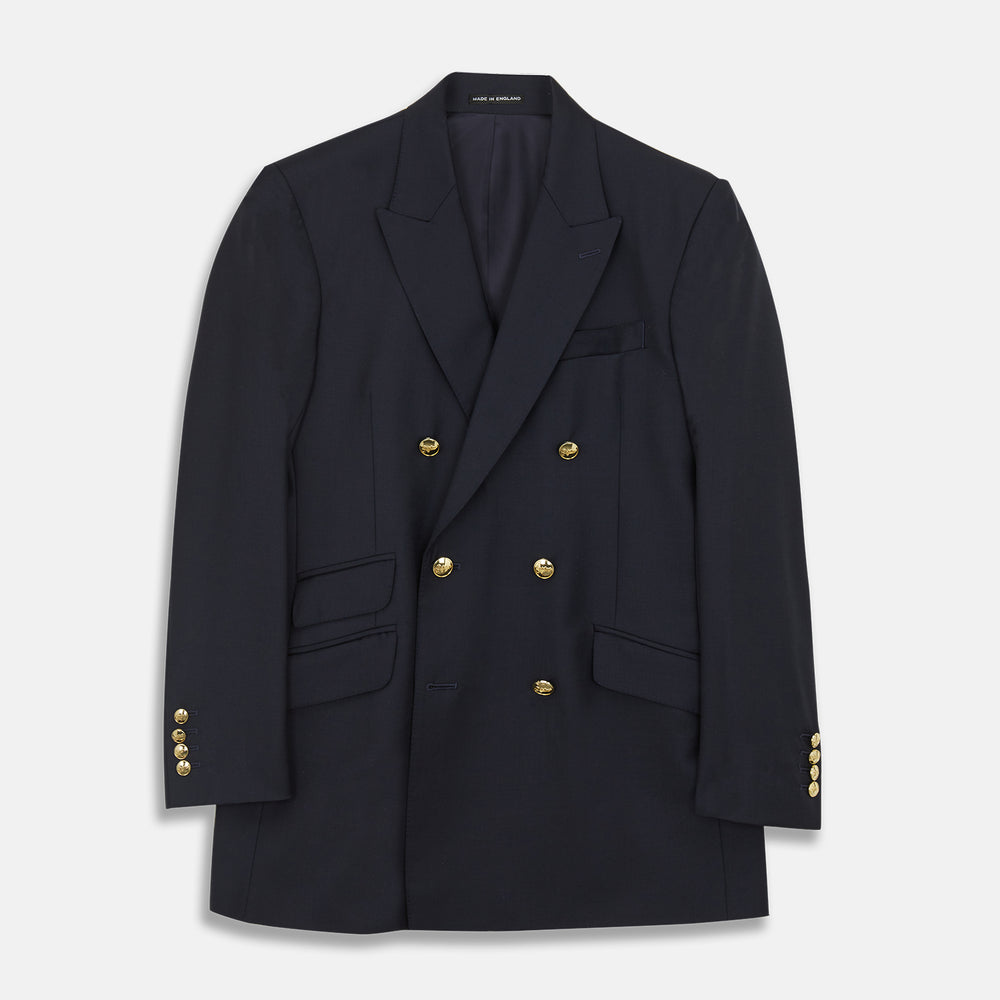 Navy Plain Wool Double Breasted Blazer