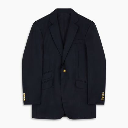 Navy Plain Wool Single Breasted Blazer Image 4