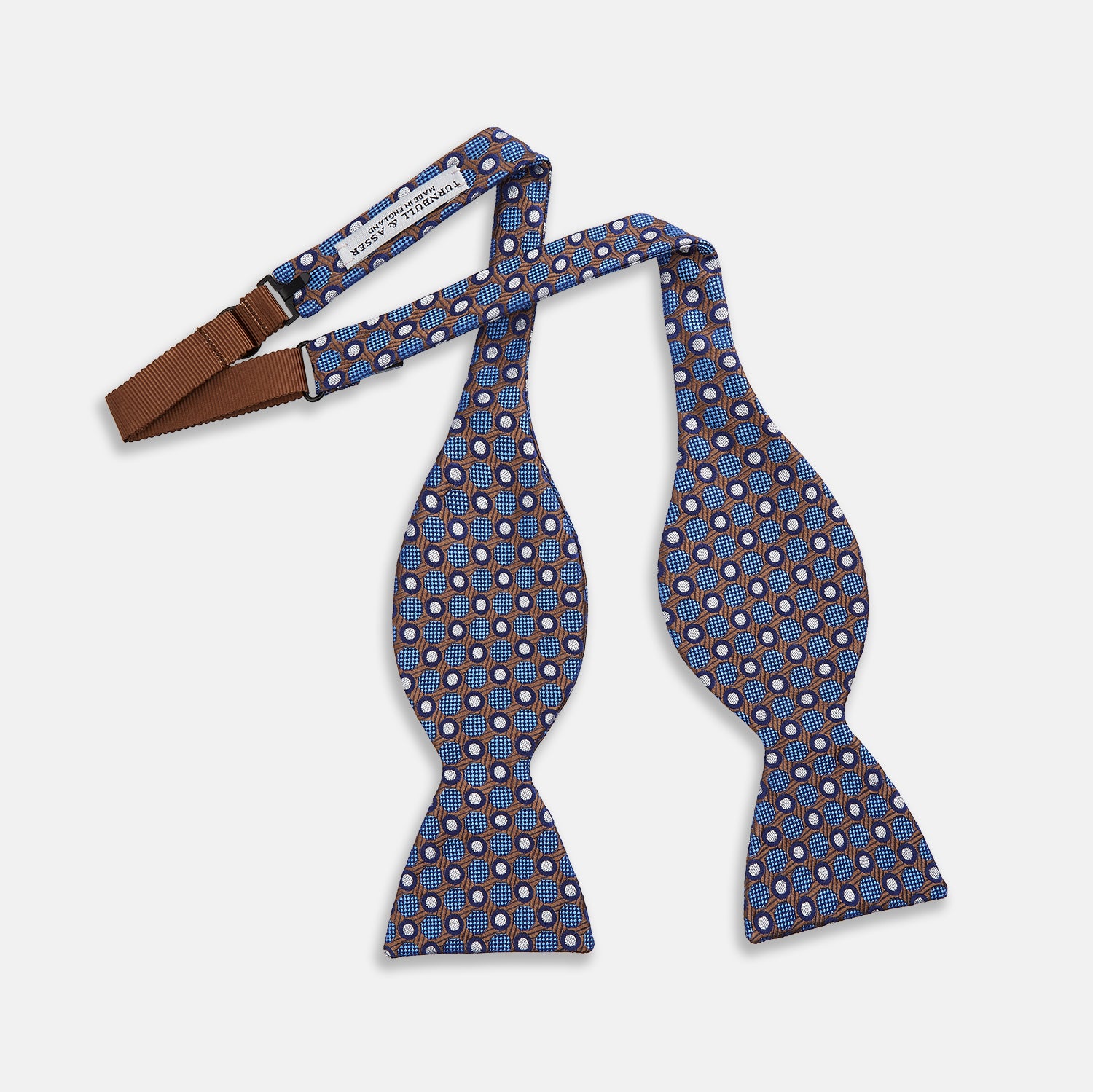 View 2 of product Brown and Blue Circle and Spot Silk Bow Tie