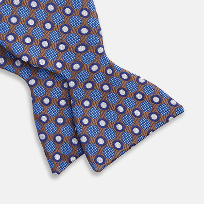 Brown and Blue Circle and Spot Silk Bow Tie Image 2