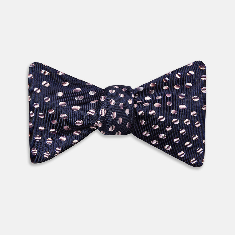 Navy and Pink Paint Spot Silk Bow Tie