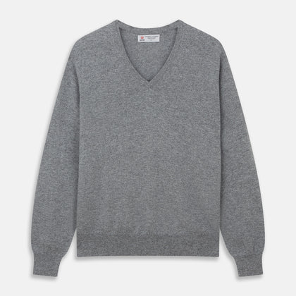 Flannel Grey V-Neck Cashmere Jumper