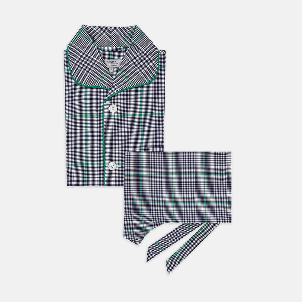 Green, Navy & White Twill Cotton Check Pyjama Set