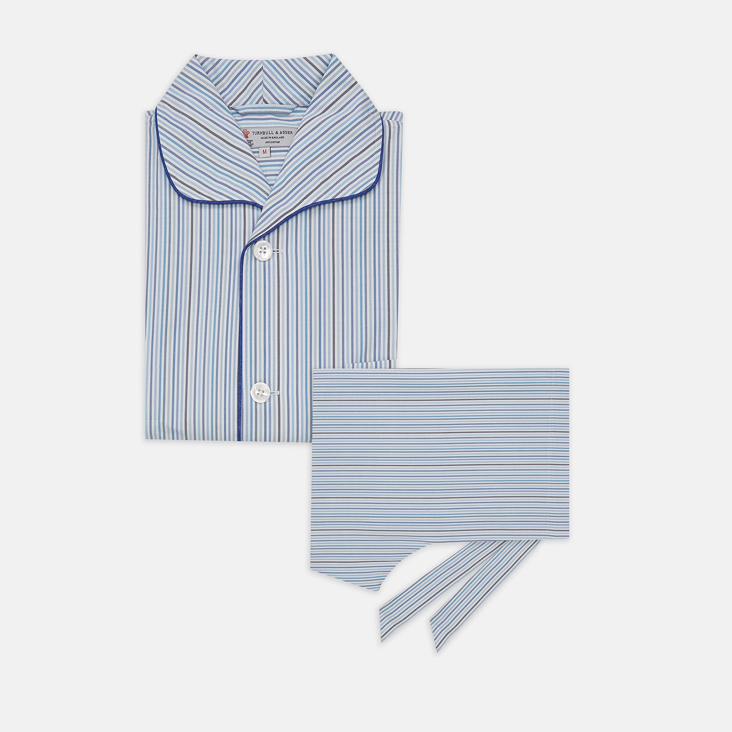View 1 of product Blue & White Twill Cotton Stripe Pyjama Set
