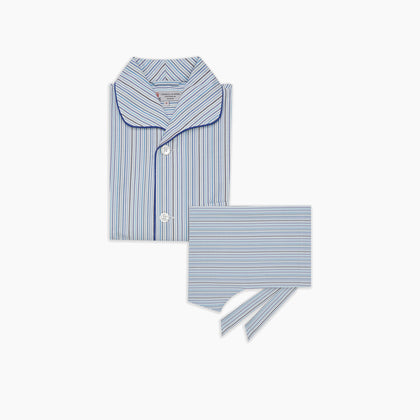 Blue & White Twill Cotton Stripe Pyjama Set Image 2