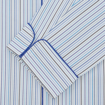 Blue & White Twill Cotton Stripe Pyjama Set Image 1