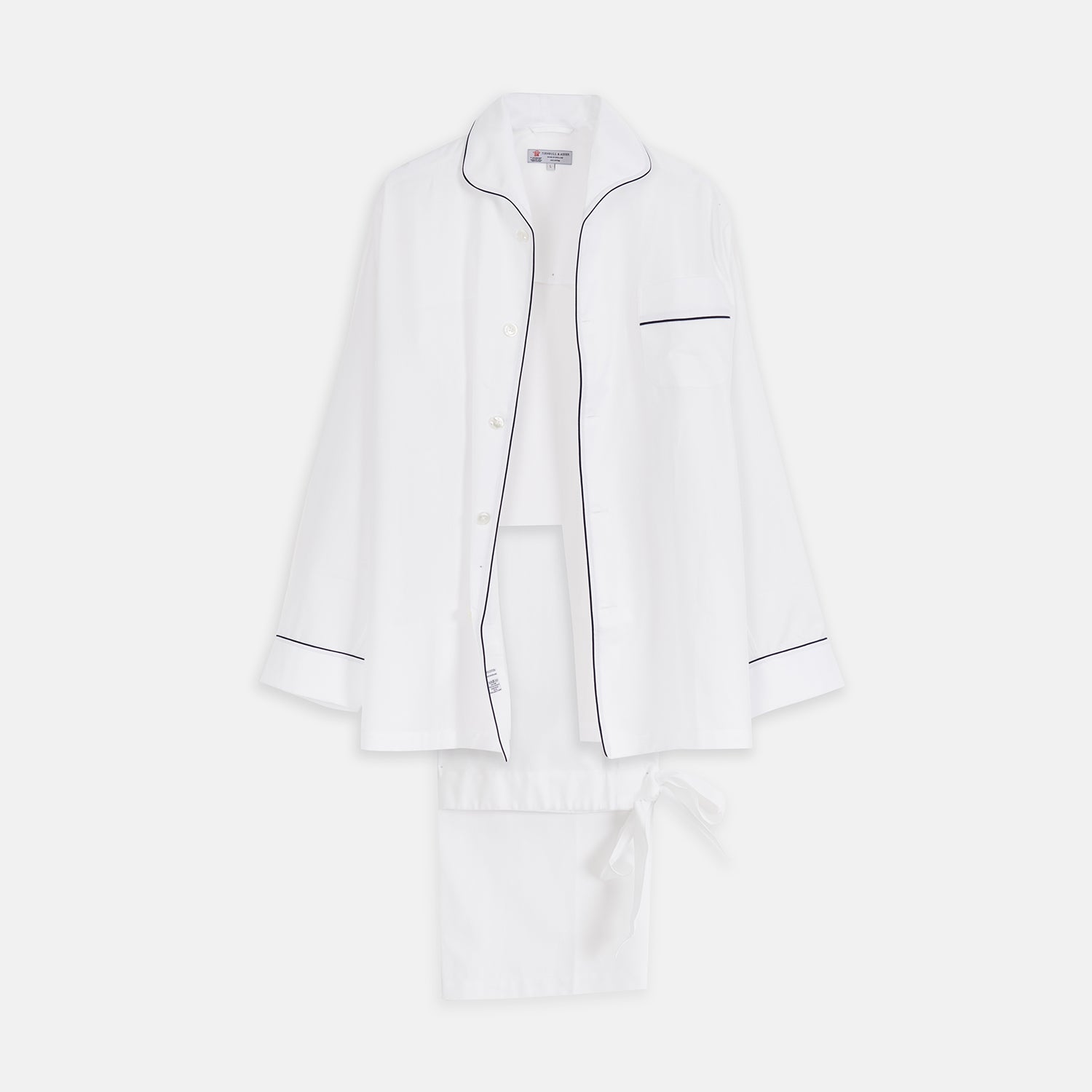 White Herringbone Piped Superfine Cotton Pyjama Set