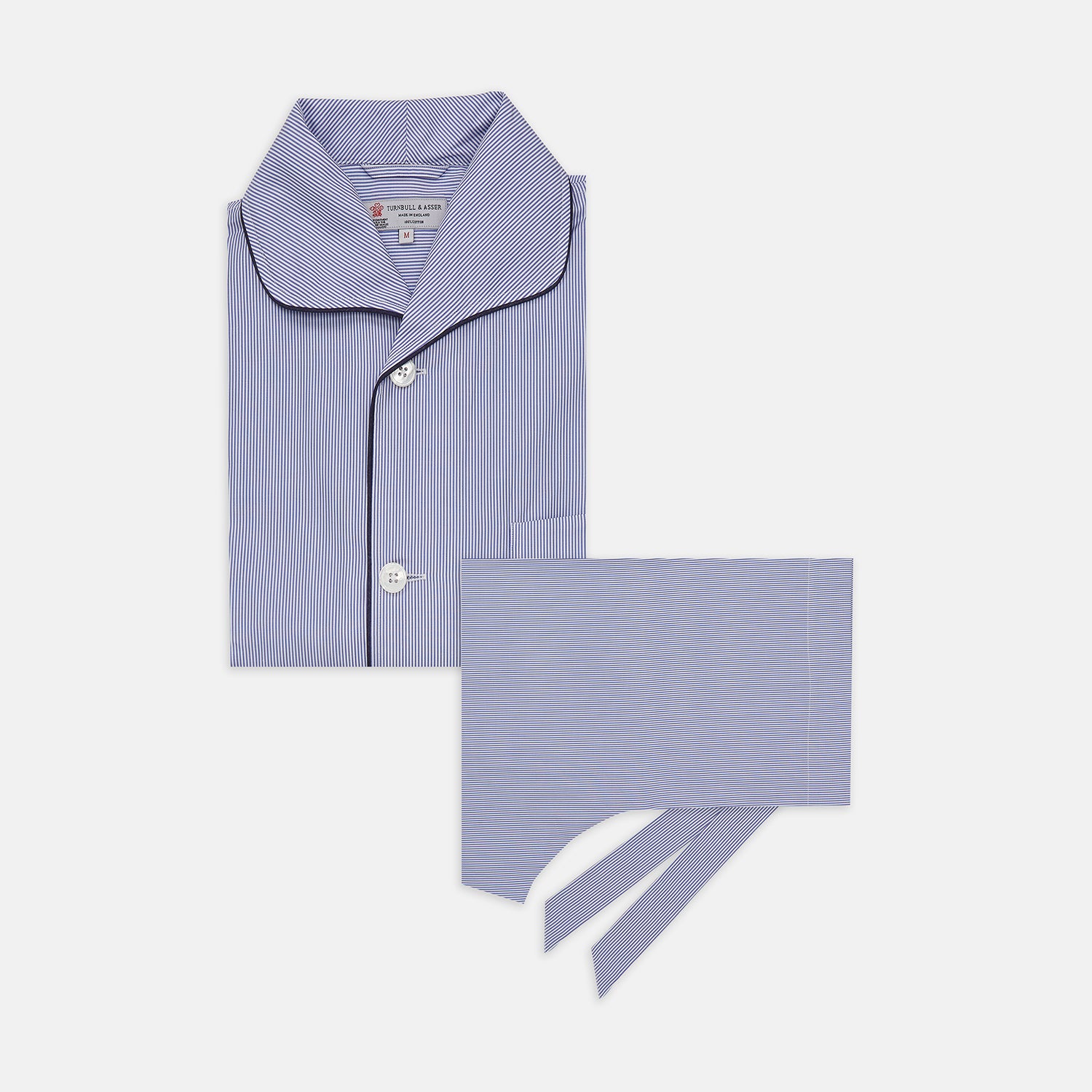 View 1 of product Blue Fine Bengal Stripe Cotton Pyjama Set